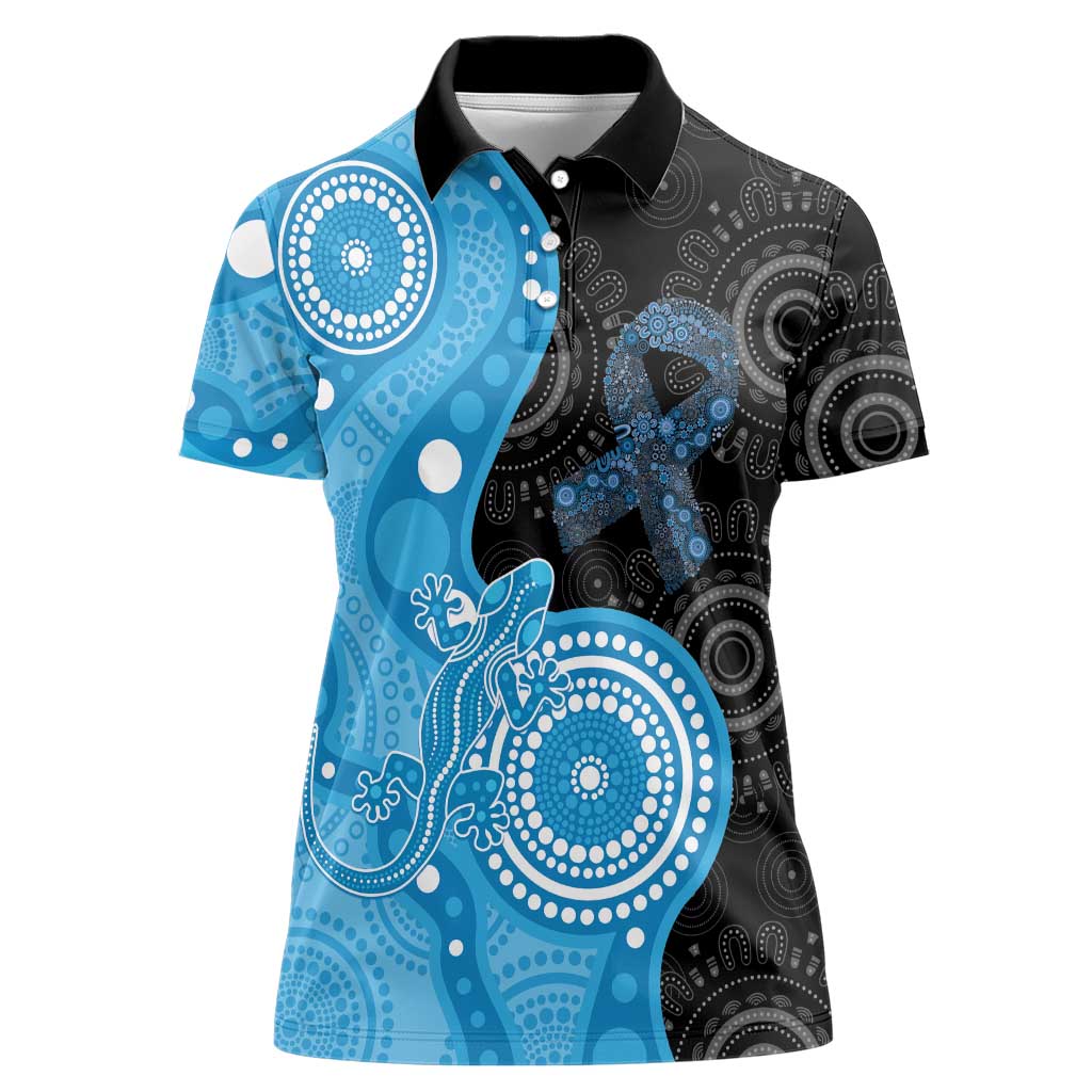 Australia Autism Awareness Month Women Polo Shirt Indigenous Lizard With Blue Ribbon - Aussie Hoodie
