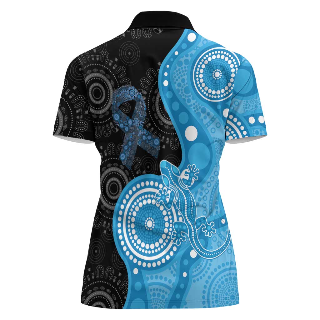 Australia Autism Awareness Month Women Polo Shirt Indigenous Lizard With Blue Ribbon - Aussie Hoodie
