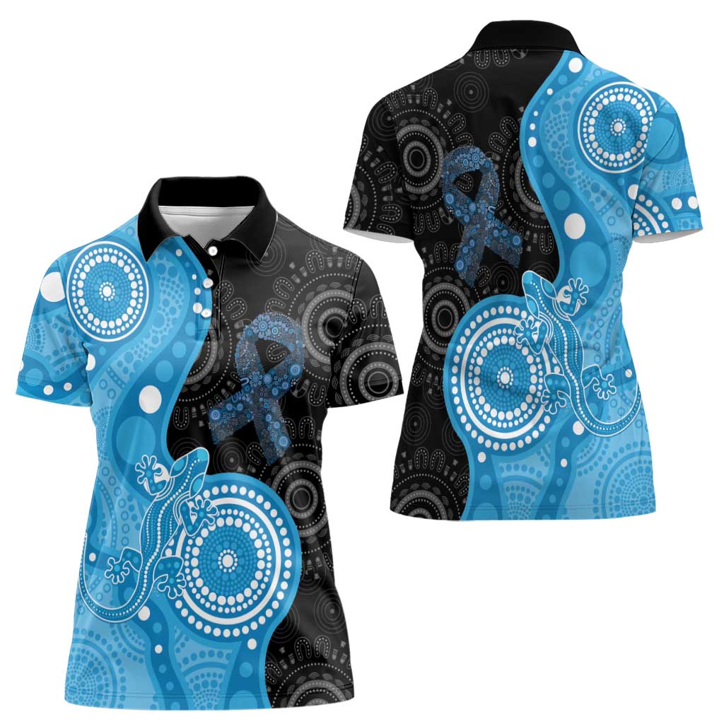 Australia Autism Awareness Month Women Polo Shirt Indigenous Lizard With Blue Ribbon - Aussie Hoodie