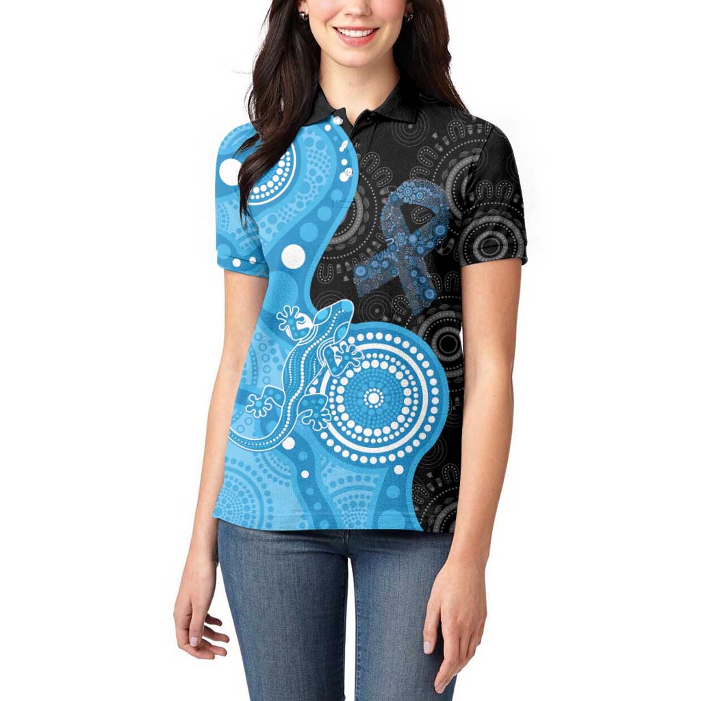 Australia Autism Awareness Month Women Polo Shirt Indigenous Lizard With Blue Ribbon - Aussie Hoodie