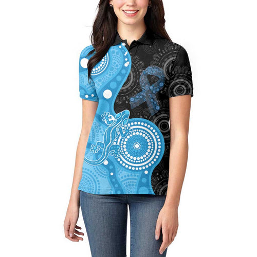 Australia Autism Awareness Month Women Polo Shirt Indigenous Lizard With Blue Ribbon - Aussie Hoodie