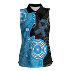 Australia Autism Awareness Month Women Sleeveless Polo Shirt Indigenous Lizard With Blue Ribbon - Aussie Hoodie