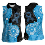 Australia Autism Awareness Month Women Sleeveless Polo Shirt Indigenous Lizard With Blue Ribbon - Aussie Hoodie