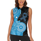 Australia Autism Awareness Month Women Sleeveless Polo Shirt Indigenous Lizard With Blue Ribbon - Aussie Hoodie