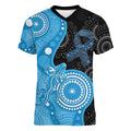 Australia Autism Awareness Month Women V-Neck T-Shirt Indigenous Lizard With Blue Ribbon - Aussie Hoodie