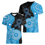 Australia Autism Awareness Month Women V-Neck T-Shirt Indigenous Lizard With Blue Ribbon - Aussie Hoodie