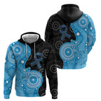 Australia Autism Awareness Month Zip Hoodie Indigenous Lizard With Blue Ribbon - Aussie Hoodie