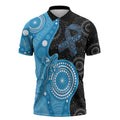 Australia Autism Awareness Month Zipper Polo Shirt Indigenous Lizard With Blue Ribbon - Aussie Hoodie