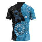 Australia Autism Awareness Month Zipper Polo Shirt Indigenous Lizard With Blue Ribbon - Aussie Hoodie