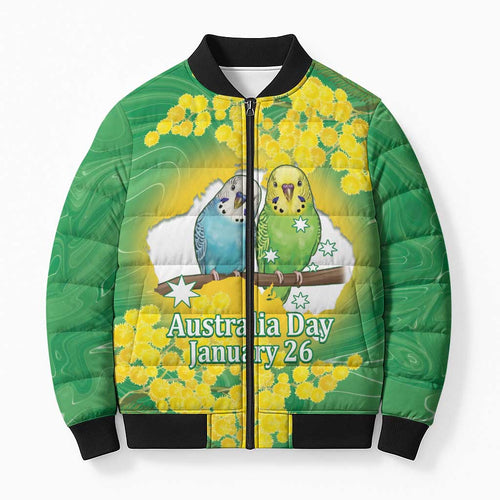 Budgerigar Australia Day Bomber Puffer Jacket Proud To Be An Aussie Opal National Color - Aussie Hoodie