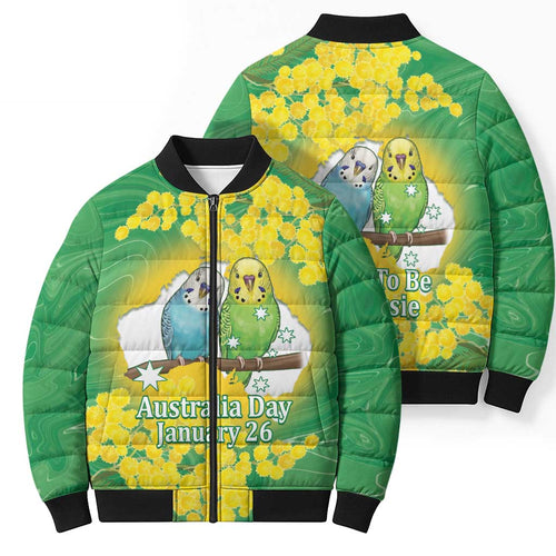 Budgerigar Australia Day Bomber Puffer Jacket Proud To Be An Aussie Opal National Color - Aussie Hoodie