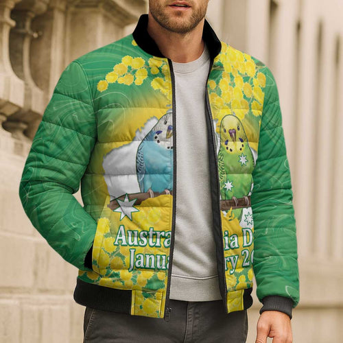 Budgerigar Australia Day Bomber Puffer Jacket Proud To Be An Aussie Opal National Color - Aussie Hoodie