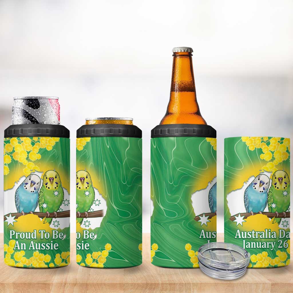 Budgerigar Australia Day 4 in 1 Can Cooler Tumbler Proud To Be An Aussie Opal National Color - Aussie Hoodie