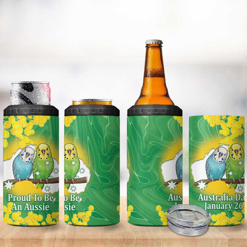 Budgerigar Australia Day 4 in 1 Can Cooler Tumbler Proud To Be An Aussie Opal National Color - Aussie Hoodie