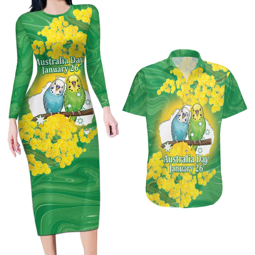 Budgerigar Australia Day Couples Matching Long Sleeve Bodycon Dress and Hawaiian Shirt Proud To Be An Aussie Opal National Color - Aussie Hoodie