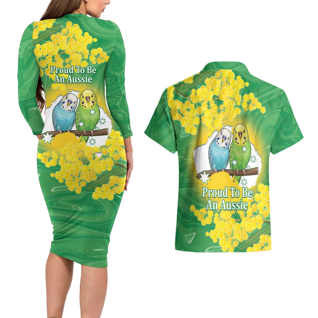 Budgerigar Australia Day Couples Matching Long Sleeve Bodycon Dress and Hawaiian Shirt Proud To Be An Aussie Opal National Color - Aussie Hoodie