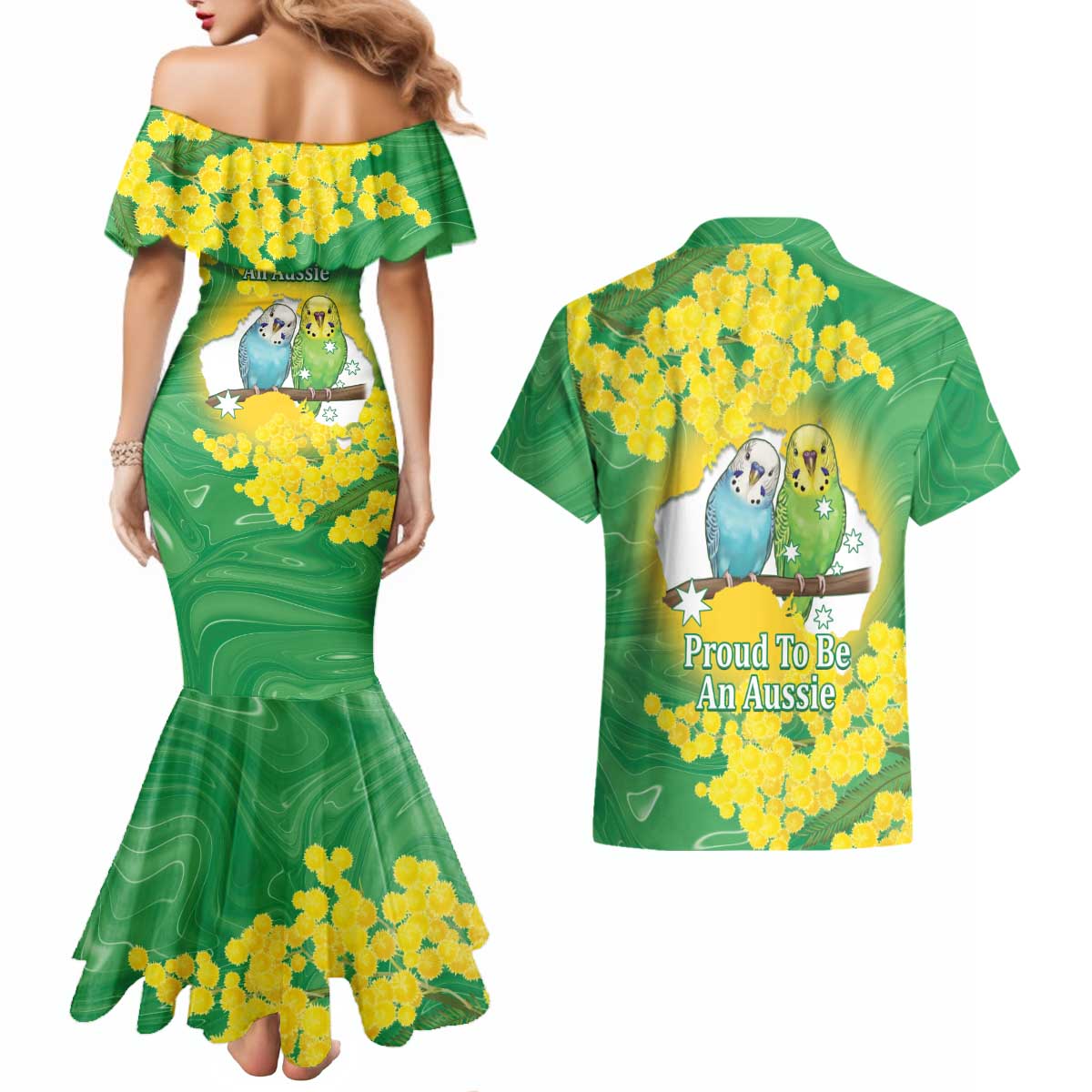 Budgerigar Australia Day Couples Matching Mermaid Dress and Hawaiian Shirt Proud To Be An Aussie Opal National Color - Aussie Hoodie