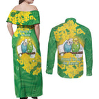 Budgerigar Australia Day Couples Matching Off Shoulder Maxi Dress and Long Sleeve Button Shirt Proud To Be An Aussie Opal National Color - Aussie Hoodie