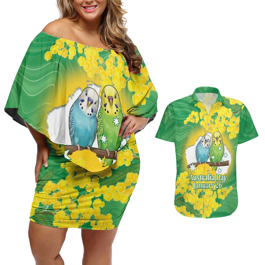 Budgerigar Australia Day Couples Matching Off Shoulder Short Dress and Hawaiian Shirt Proud To Be An Aussie Opal National Color - Aussie Hoodie