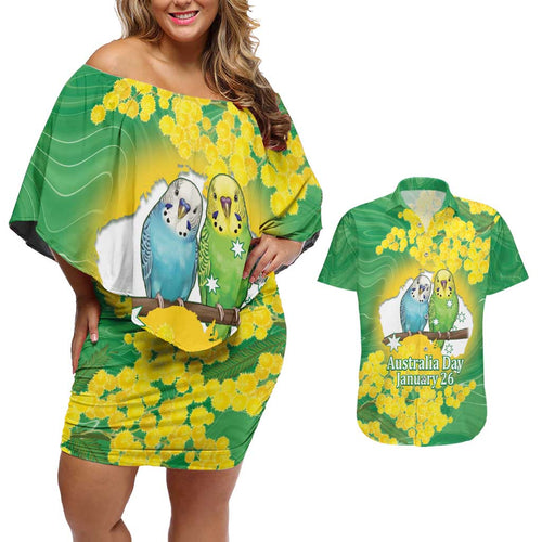 Budgerigar Australia Day Couples Matching Off Shoulder Short Dress and Hawaiian Shirt Proud To Be An Aussie Opal National Color - Aussie Hoodie