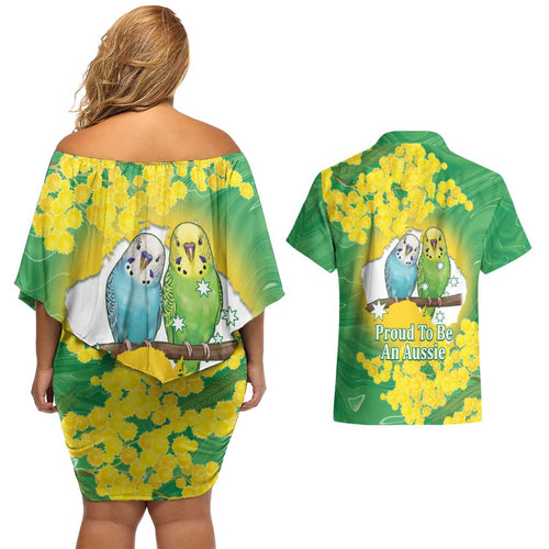 Budgerigar Australia Day Couples Matching Off Shoulder Short Dress and Hawaiian Shirt Proud To Be An Aussie Opal National Color - Aussie Hoodie
