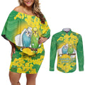 Budgerigar Australia Day Couples Matching Off Shoulder Short Dress and Long Sleeve Button Shirt Proud To Be An Aussie Opal National Color - Aussie Hoodie