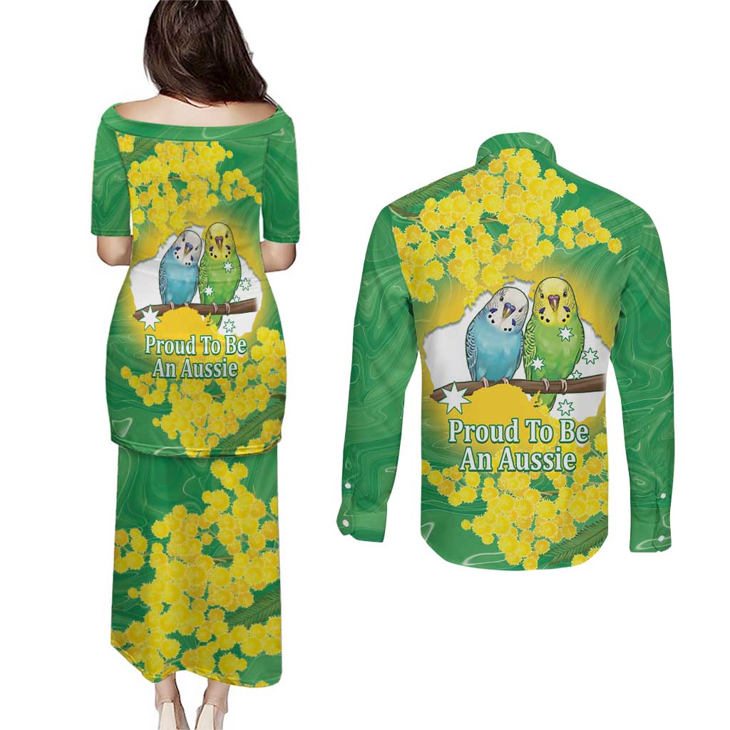 Budgerigar Australia Day Couples Matching Puletasi and Long Sleeve Button Shirt Proud To Be An Aussie Opal National Color - Aussie Hoodie