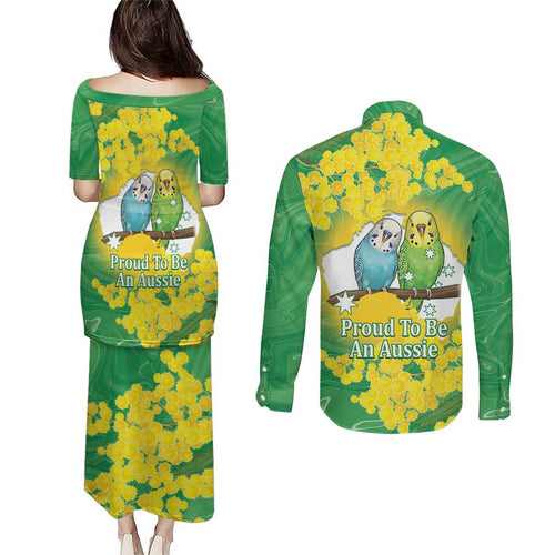 Budgerigar Australia Day Couples Matching Puletasi and Long Sleeve Button Shirt Proud To Be An Aussie Opal National Color - Aussie Hoodie