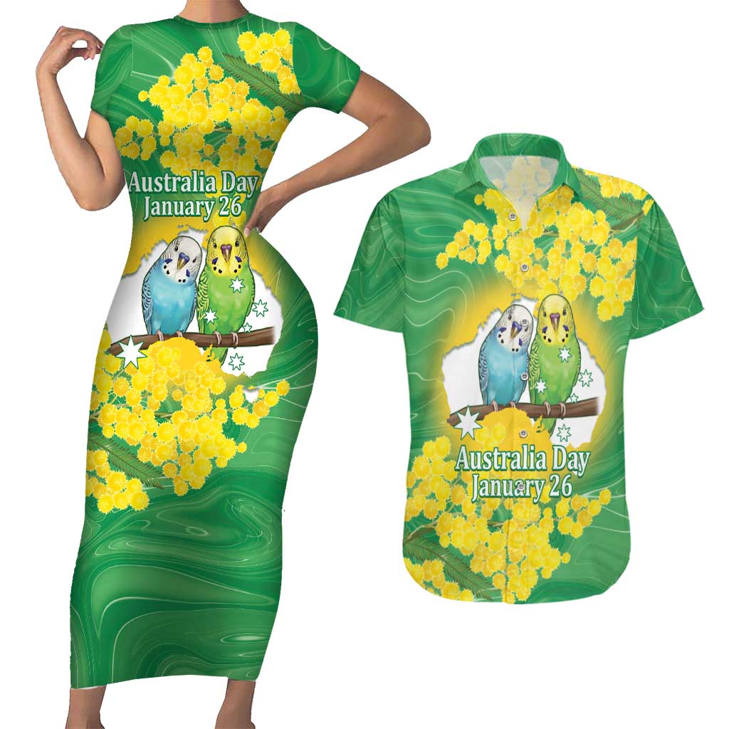 Budgerigar Australia Day Couples Matching Short Sleeve Bodycon Dress and Hawaiian Shirt Proud To Be An Aussie Opal National Color - Aussie Hoodie