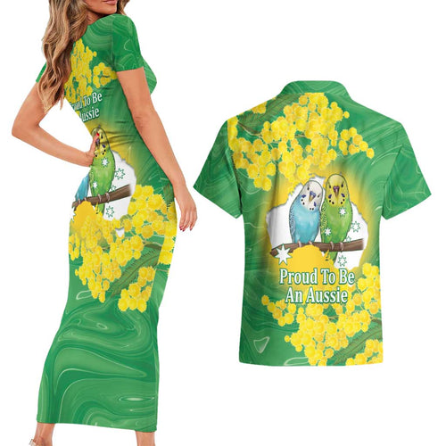 Budgerigar Australia Day Couples Matching Short Sleeve Bodycon Dress and Hawaiian Shirt Proud To Be An Aussie Opal National Color - Aussie Hoodie