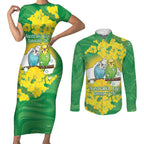Budgerigar Australia Day Couples Matching Short Sleeve Bodycon Dress and Long Sleeve Button Shirt Proud To Be An Aussie Opal National Color - Aussie Hoodie