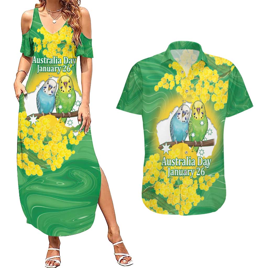 Budgerigar Australia Day Couples Matching Summer Maxi Dress and Hawaiian Shirt Proud To Be An Aussie Opal National Color - Aussie Hoodie