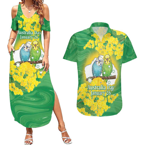 Budgerigar Australia Day Couples Matching Summer Maxi Dress and Hawaiian Shirt Proud To Be An Aussie Opal National Color - Aussie Hoodie