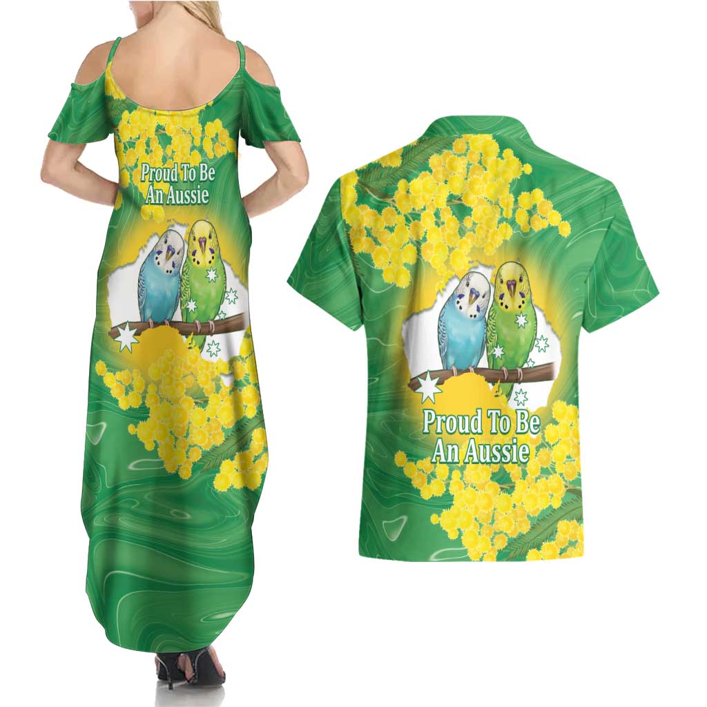 Budgerigar Australia Day Couples Matching Summer Maxi Dress and Hawaiian Shirt Proud To Be An Aussie Opal National Color - Aussie Hoodie