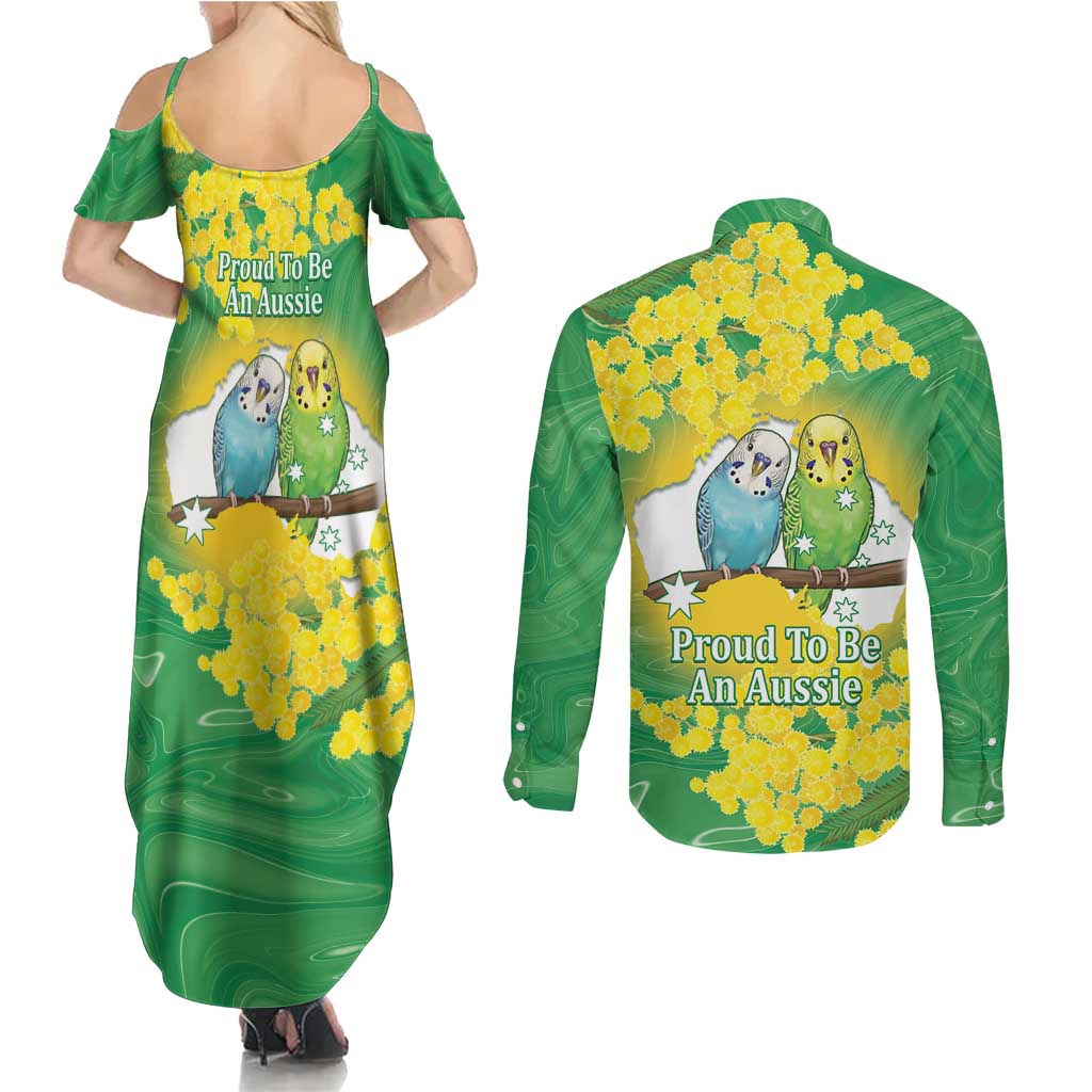 Budgerigar Australia Day Couples Matching Summer Maxi Dress and Long Sleeve Button Shirt Proud To Be An Aussie Opal National Color - Aussie Hoodie