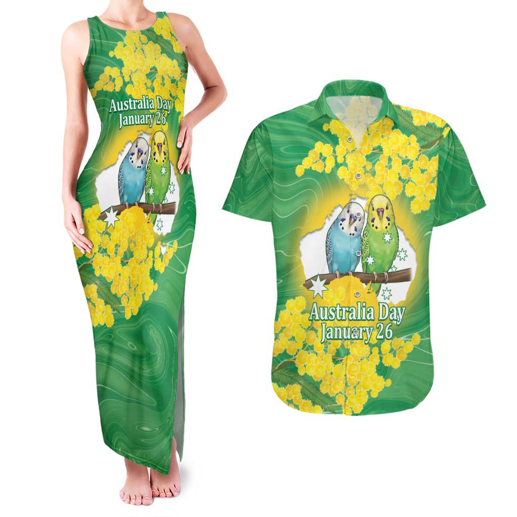 Budgerigar Australia Day Couples Matching Tank Maxi Dress and Hawaiian Shirt Proud To Be An Aussie Opal National Color - Aussie Hoodie