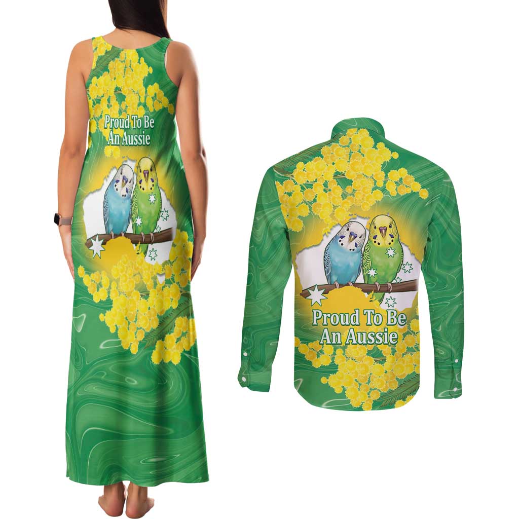 Budgerigar Australia Day Couples Matching Tank Maxi Dress and Long Sleeve Button Shirt Proud To Be An Aussie Opal National Color - Aussie Hoodie