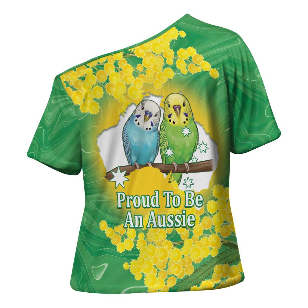 Budgerigar Australia Day Cross Shoulder Shirt Proud To Be An Aussie Opal National Color - Aussie Hoodie