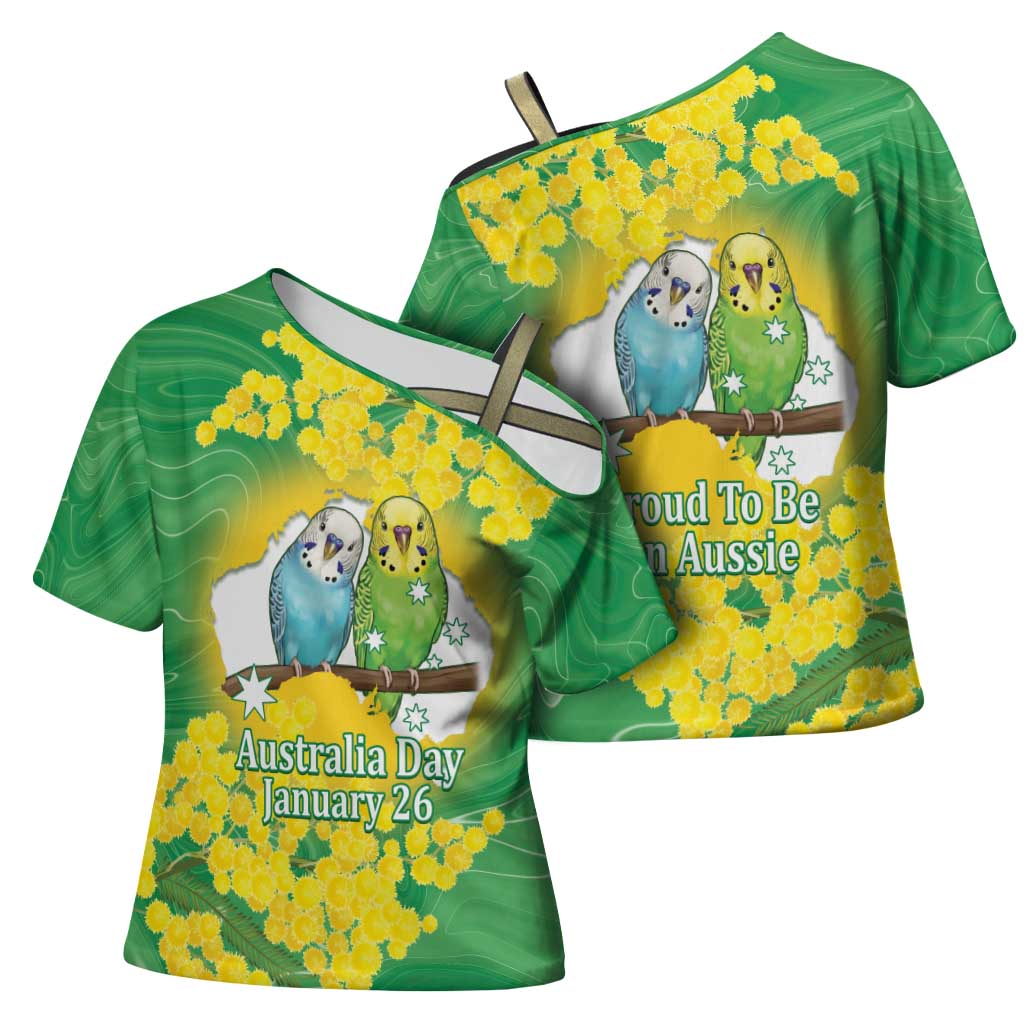 Budgerigar Australia Day Cross Shoulder Shirt Proud To Be An Aussie Opal National Color - Aussie Hoodie