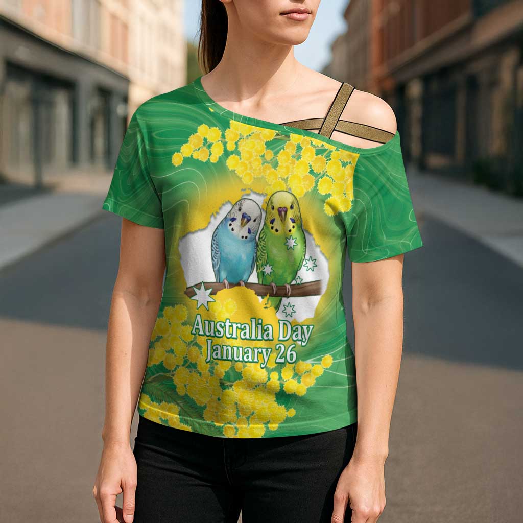 Budgerigar Australia Day Cross Shoulder Shirt Proud To Be An Aussie Opal National Color - Aussie Hoodie