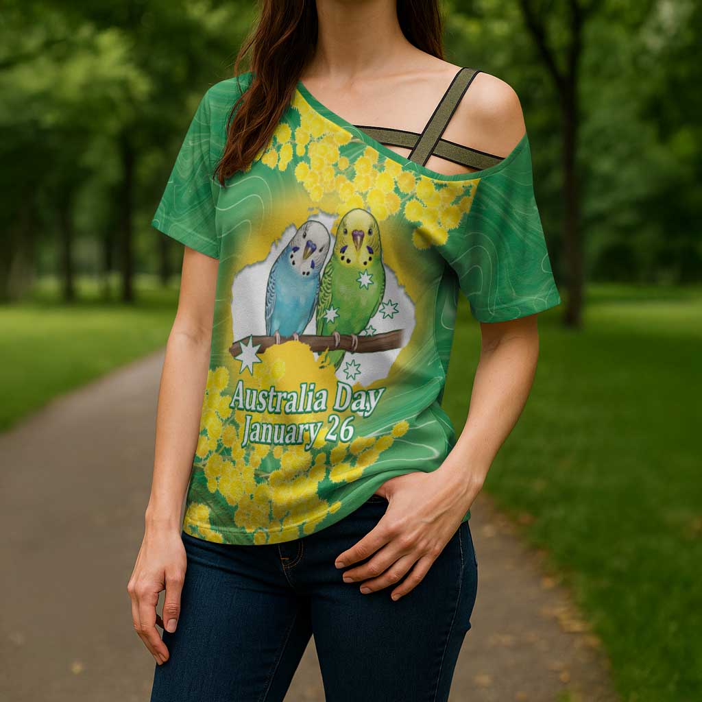 Budgerigar Australia Day Cross Shoulder Shirt Proud To Be An Aussie Opal National Color - Aussie Hoodie