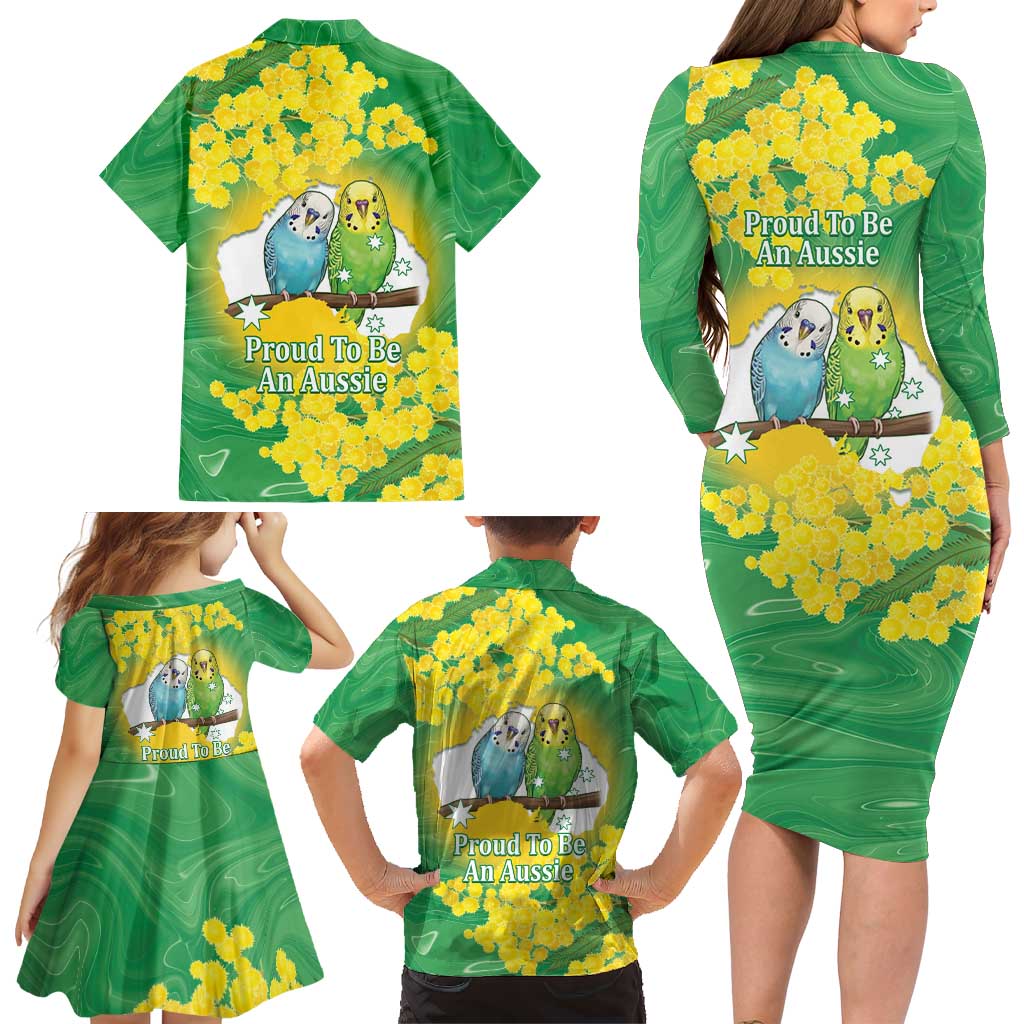 Budgerigar Australia Day Family Matching Long Sleeve Bodycon Dress and Hawaiian Shirt Proud To Be An Aussie Opal National Color - Aussie Hoodie