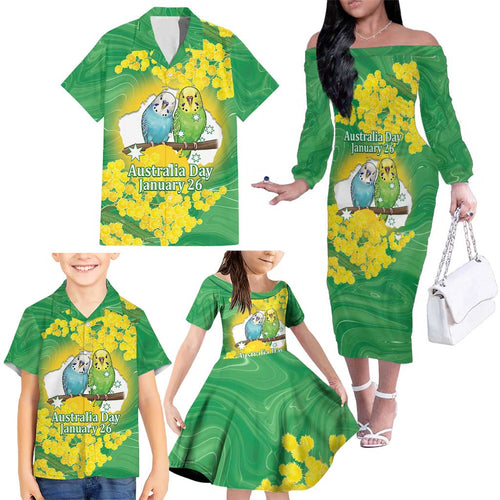 Budgerigar Australia Day Family Matching Off The Shoulder Long Sleeve Dress and Hawaiian Shirt Proud To Be An Aussie Opal National Color - Aussie Hoodie