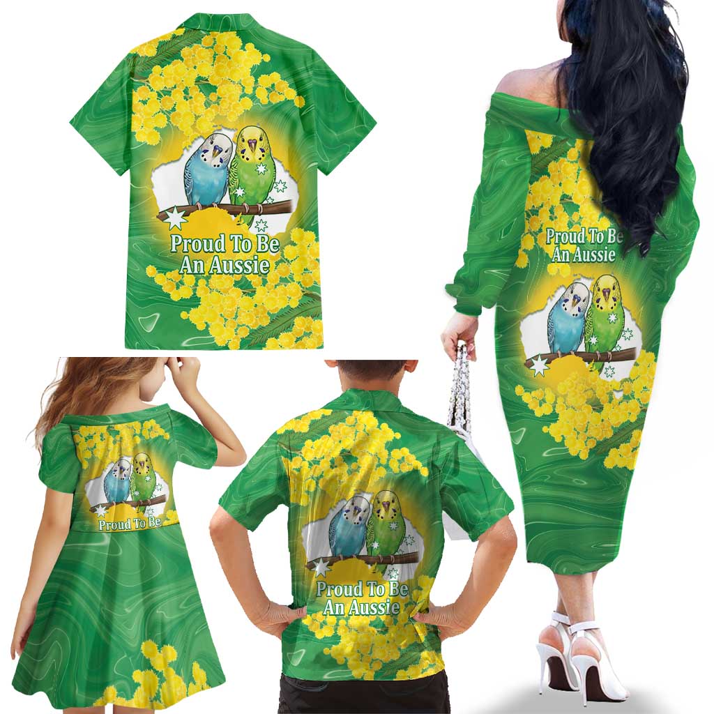 Budgerigar Australia Day Family Matching Off The Shoulder Long Sleeve Dress and Hawaiian Shirt Proud To Be An Aussie Opal National Color - Aussie Hoodie