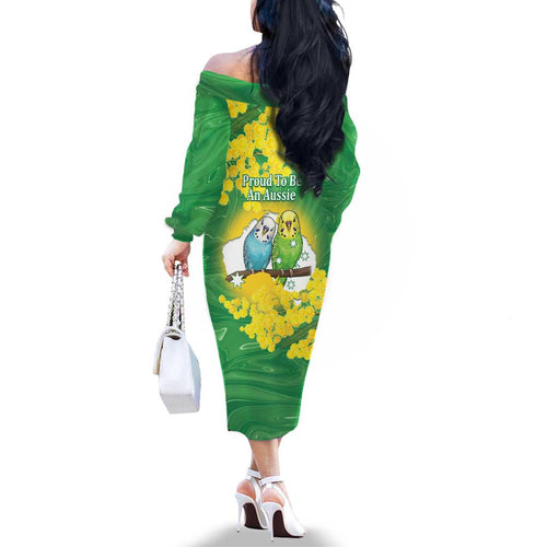 Budgerigar Australia Day Family Matching Off The Shoulder Long Sleeve Dress and Hawaiian Shirt Proud To Be An Aussie Opal National Color - Aussie Hoodie