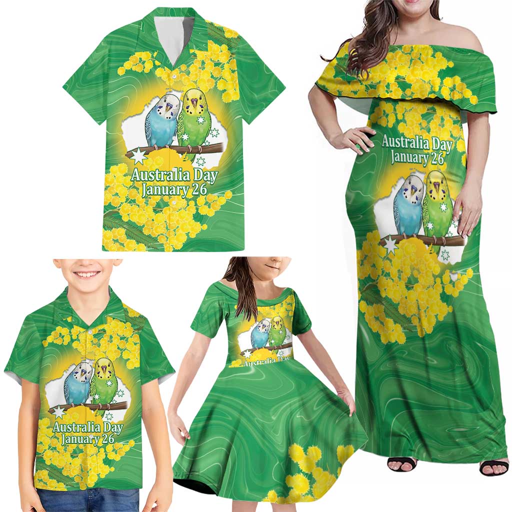 Budgerigar Australia Day Family Matching Off Shoulder Maxi Dress and Hawaiian Shirt Proud To Be An Aussie Opal National Color - Aussie Hoodie