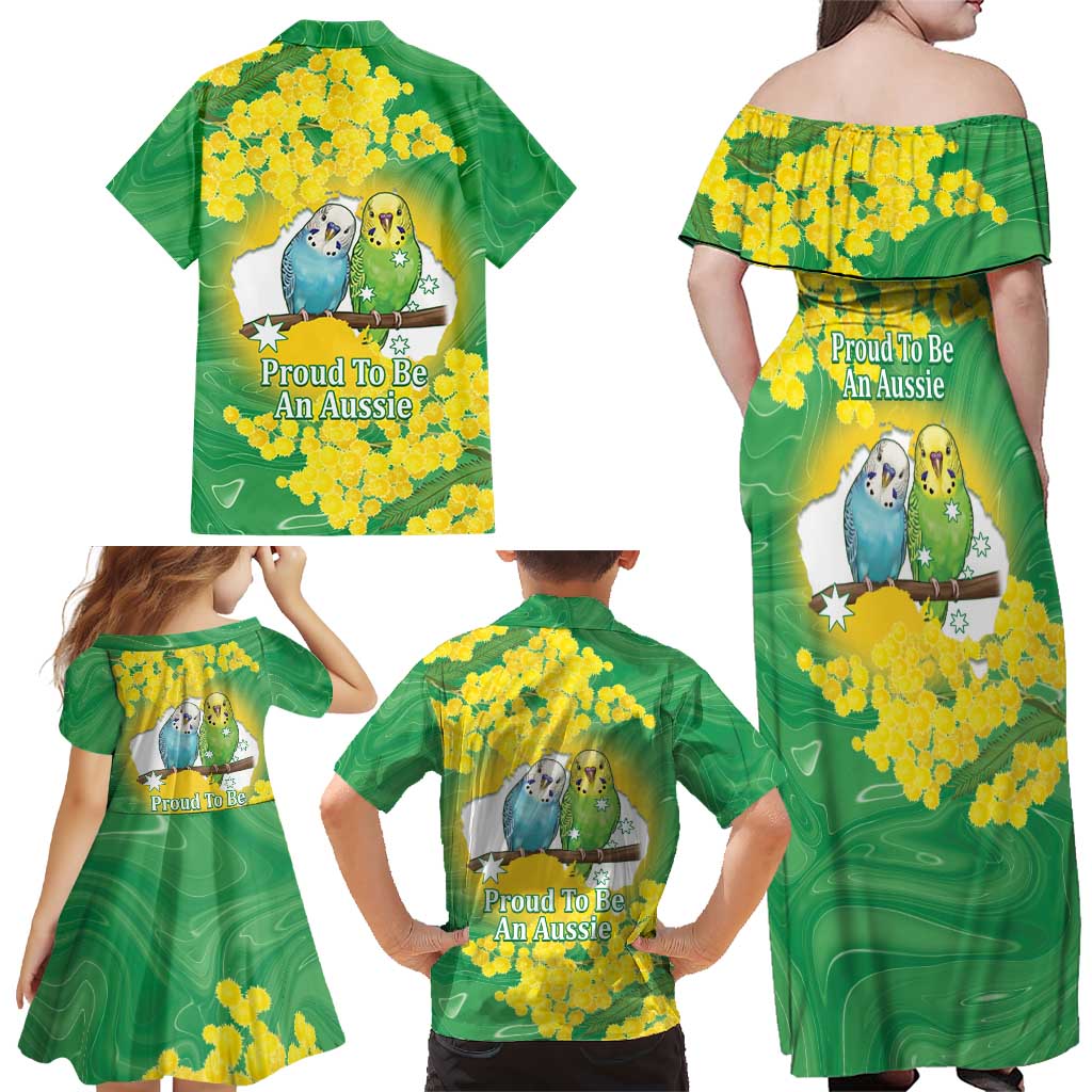 Budgerigar Australia Day Family Matching Off Shoulder Maxi Dress and Hawaiian Shirt Proud To Be An Aussie Opal National Color - Aussie Hoodie