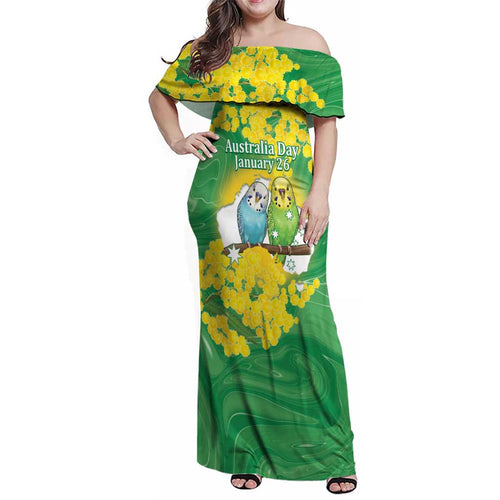 Budgerigar Australia Day Family Matching Off Shoulder Maxi Dress and Hawaiian Shirt Proud To Be An Aussie Opal National Color - Aussie Hoodie