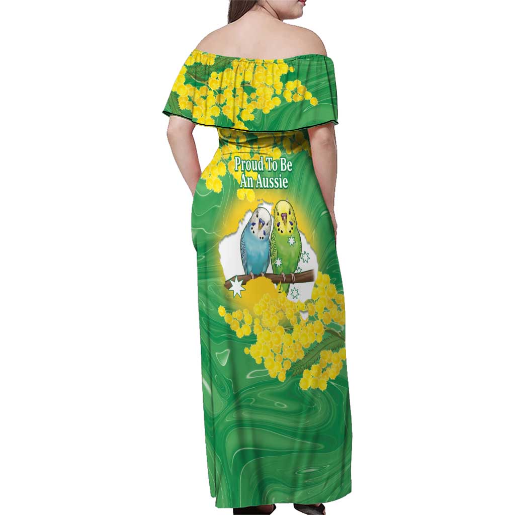 Budgerigar Australia Day Family Matching Off Shoulder Maxi Dress and Hawaiian Shirt Proud To Be An Aussie Opal National Color - Aussie Hoodie