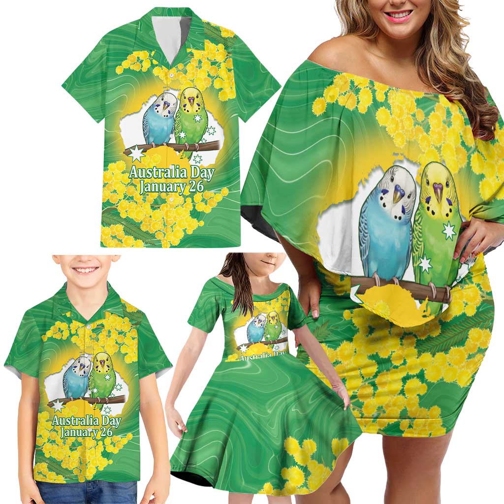 Budgerigar Australia Day Family Matching Off Shoulder Short Dress and Hawaiian Shirt Proud To Be An Aussie Opal National Color - Aussie Hoodie